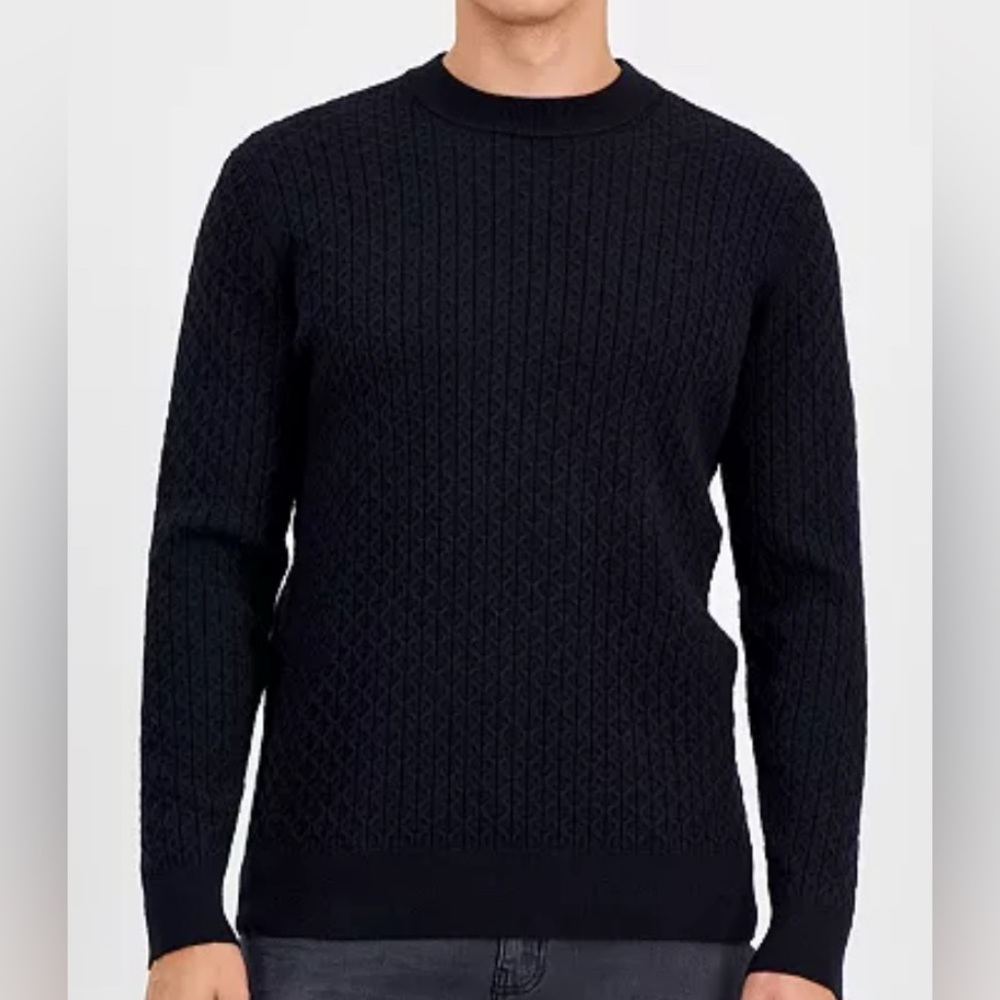 Karl Lagerfeld Men's Black Geo Pattern Crewneck Sweater